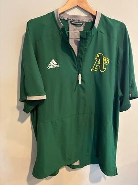 adidas Green and Yellow Oakland A's Quarter-Zip Pullover